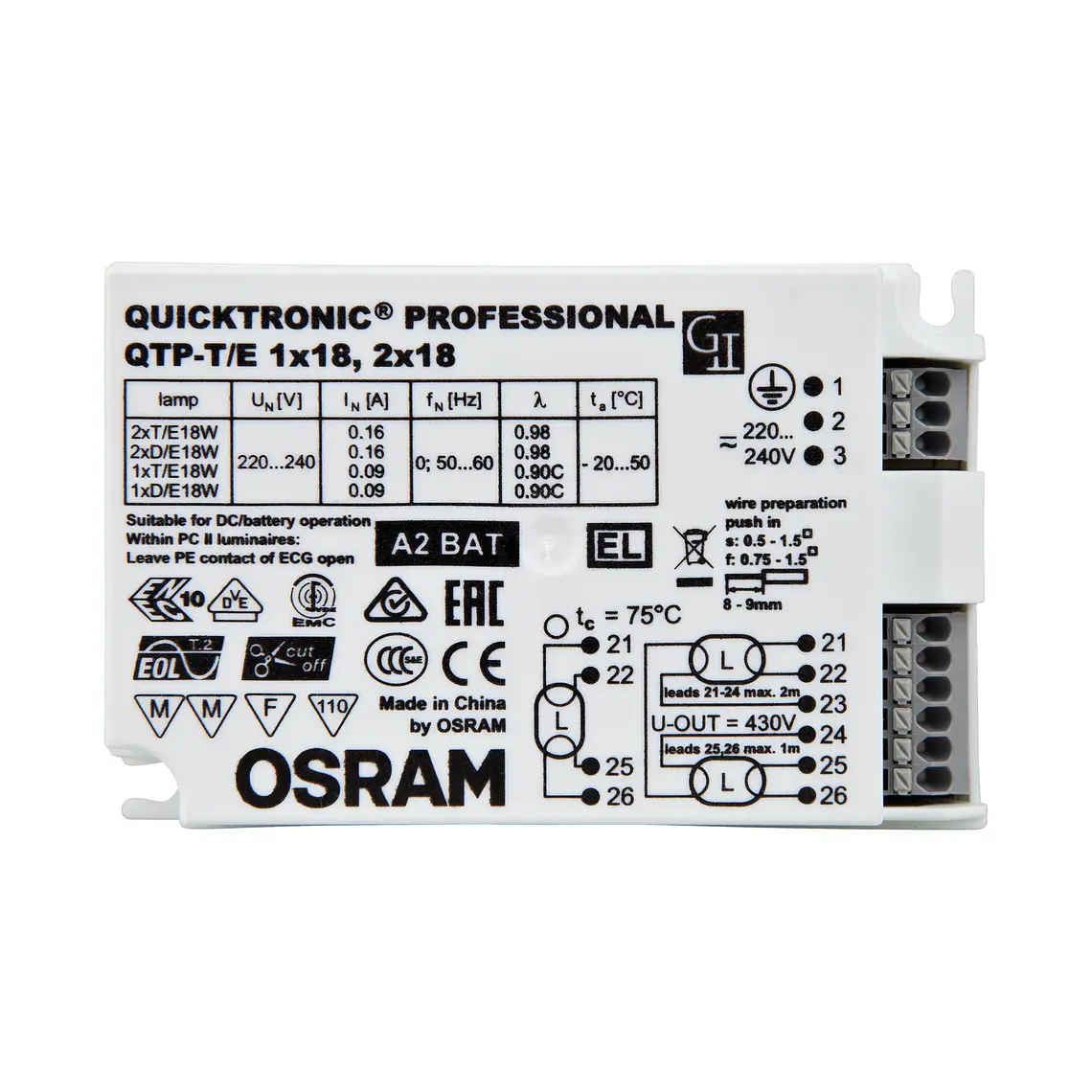 Balastro eletrónico QTP-T/E 1X18, 2X18 Osram 2