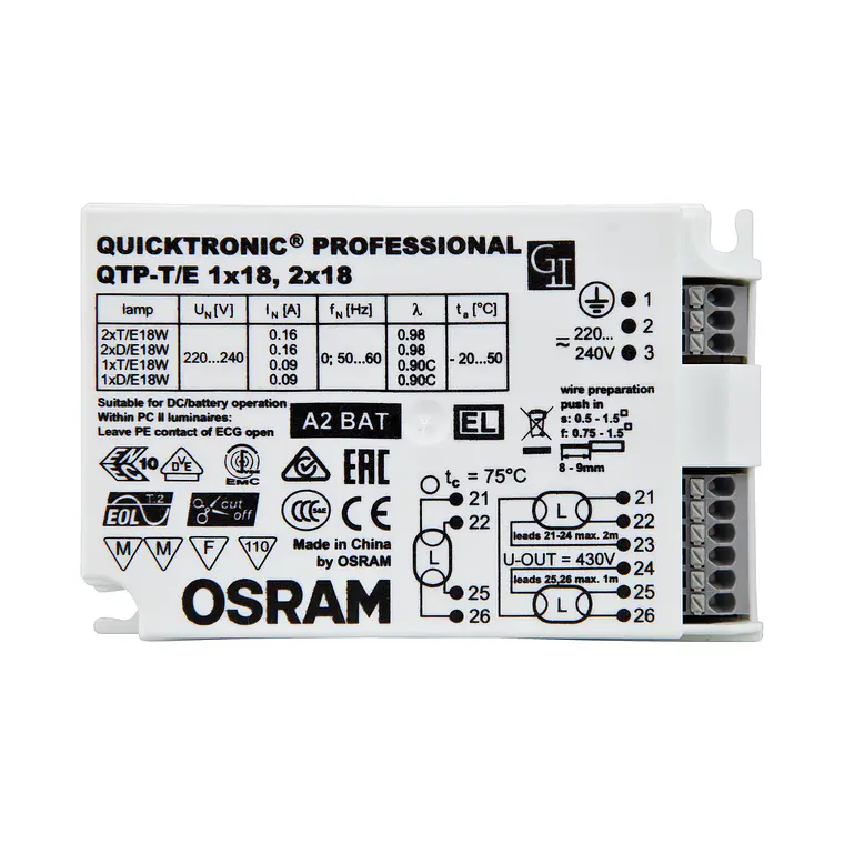Balastro eletrónico QTP-T/E 1X18, 2X18 Osram 2