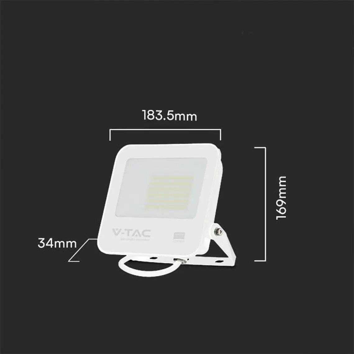 Projetor LED Chip Samsung 50W 6500K Corpo Branco/Vidro Cinza V-TAC 2