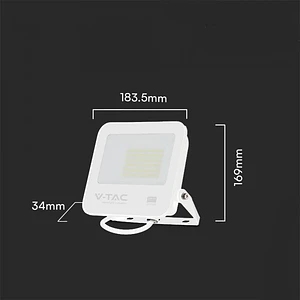 Projetor LED Chip Samsung 50W 6500K Corpo Branco/Vidro Cinza V-TAC