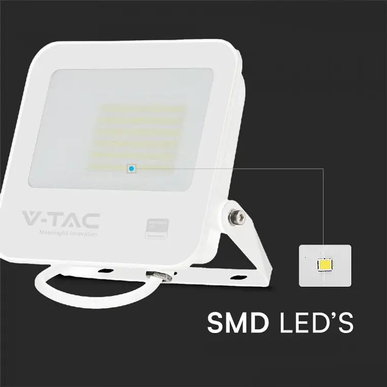 Projetor LED Chip Samsung 50W 6500K Corpo Branco/Vidro Cinza V-TAC 3