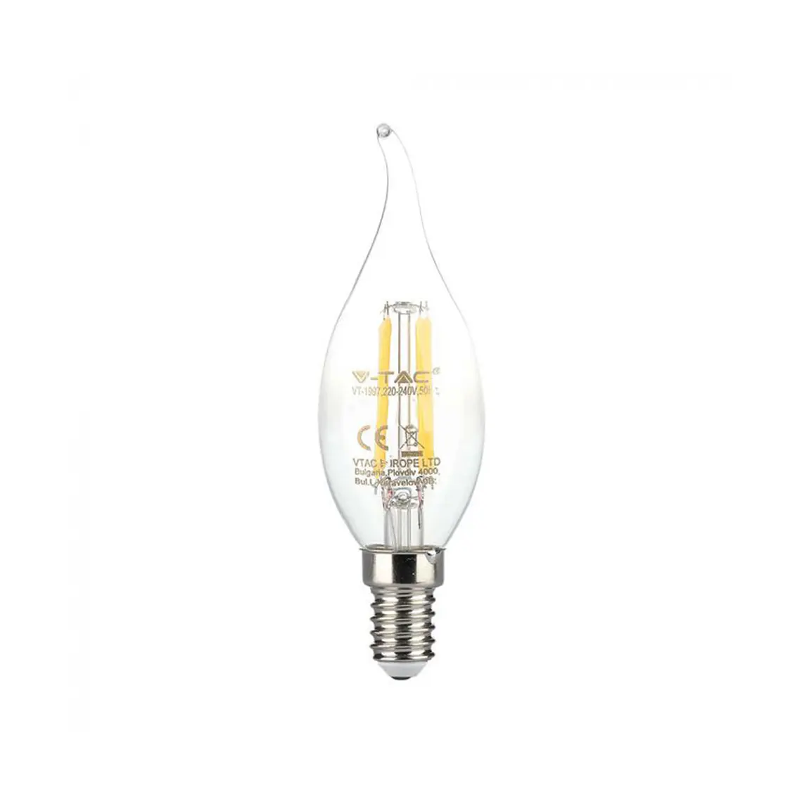 Lâmpada vela LED de filamento 4W 3000K E14 V-TAC 1