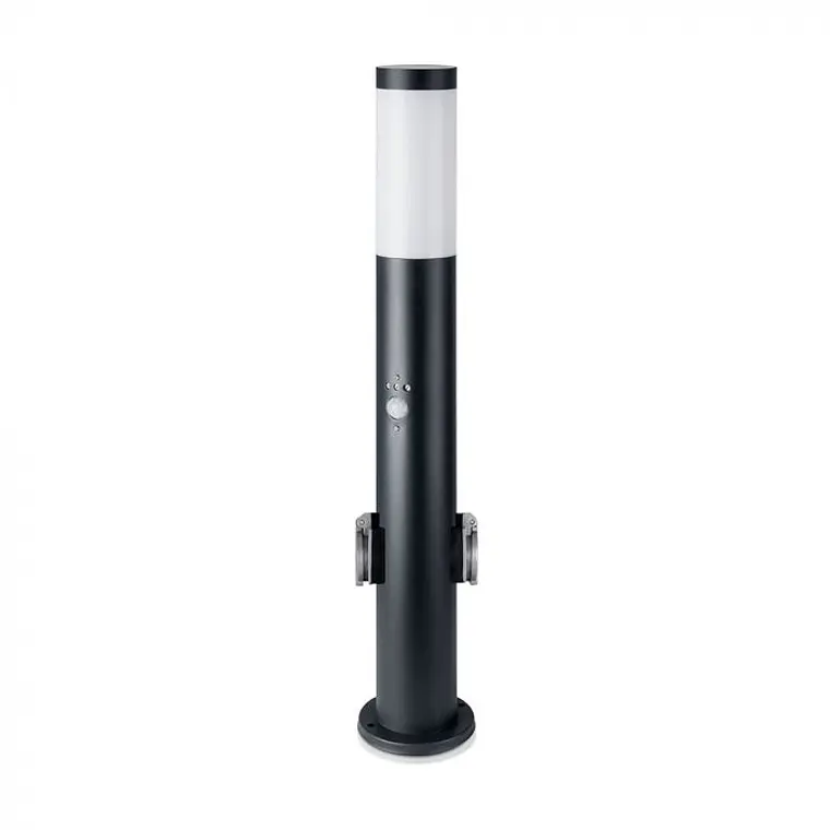 Baliza c/lâmpada, sensor PIR e tomada, 600mm IP44, aço inoxidável preta V-TAC 1
