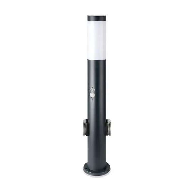 Baliza c/lâmpada, sensor PIR e tomada, 600mm IP44, aço inoxidável cinza V-TAC 1