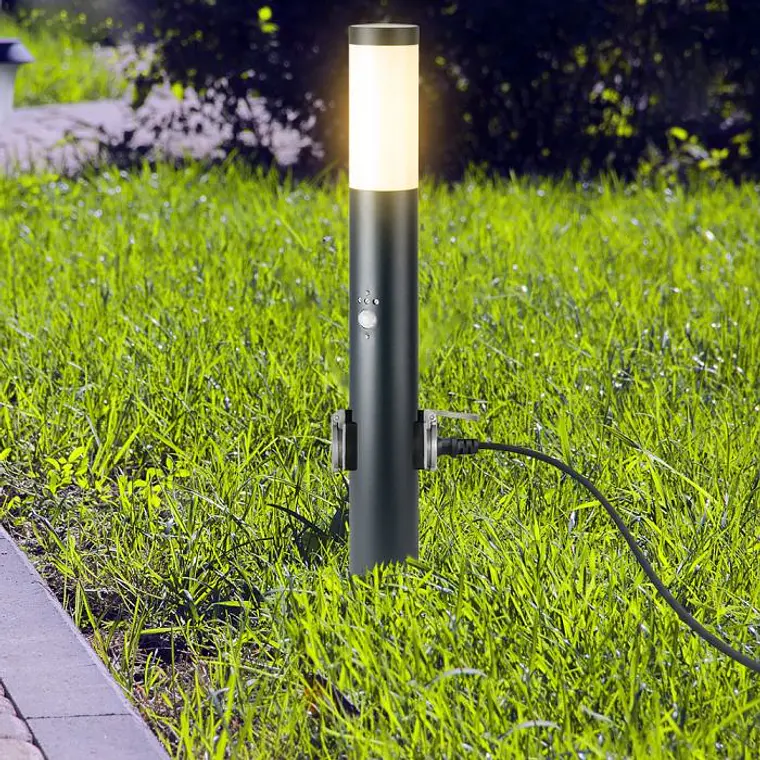 Baliza c/lâmpada, sensor PIR e tomada, 600mm IP44, aço inoxidável cinza V-TAC 6