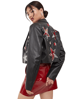 Chaqueta efecto cuero negra