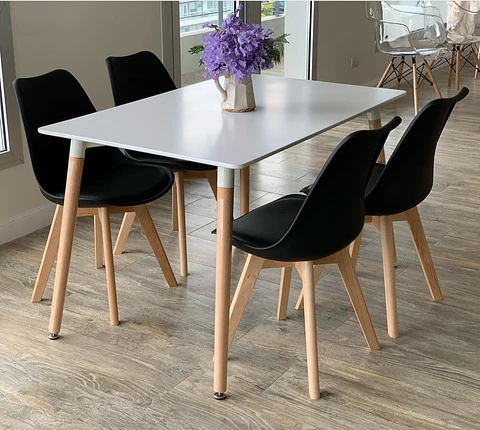 Mesa Rectangular 120cm  + 4 Sillas Tulip