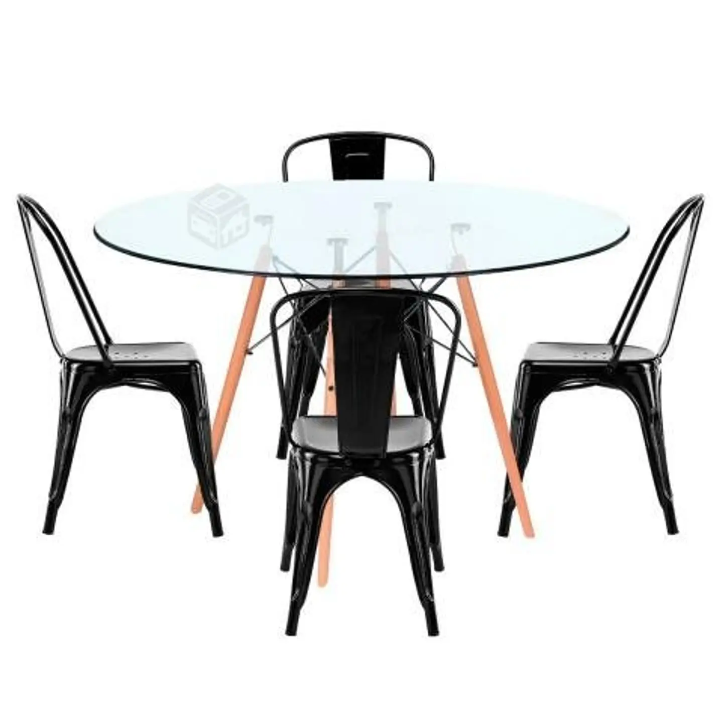 Mesa Redonda Vidrio +4 Sillas Tolix – Comedor 80cm 1
