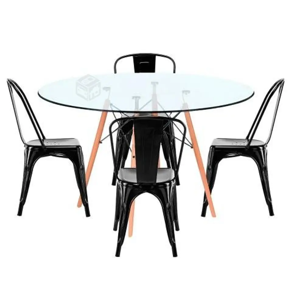 Mesa Redonda Vidrio +4 Sillas Tolix – Comedor 80cm 1