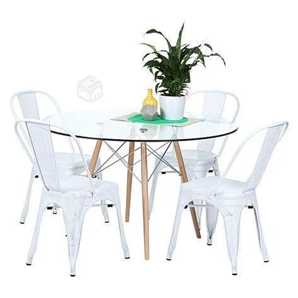 Mesa Redonda Vidrio +4 Sillas Tolix – Comedor 80cm 2