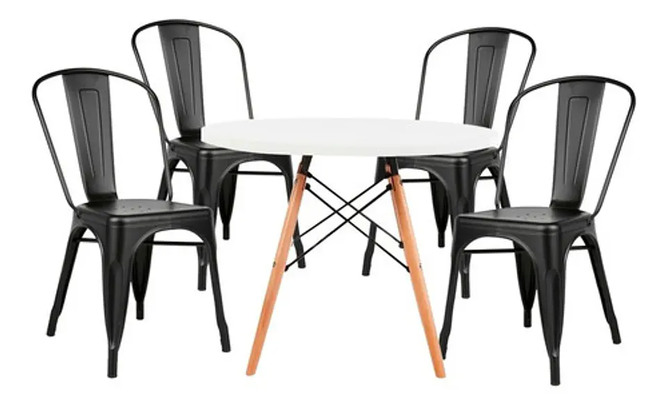 Comedor Redondo MDF 4 Sillas Tolix – Mesa 100cm 2