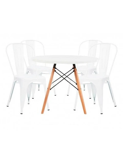 Comedor Redondo MDF 4 Sillas Tolix – Mesa 100cm