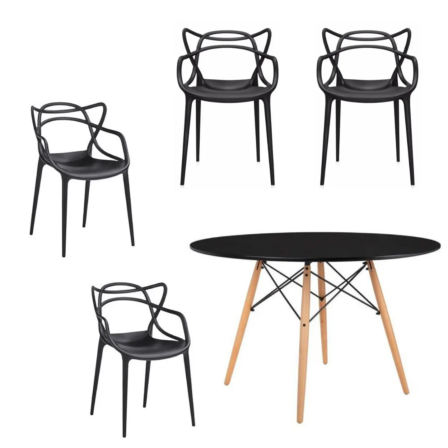 Mesa Redonda eames MDF + 4 sillas master polipropileno- comedor 100cm 2