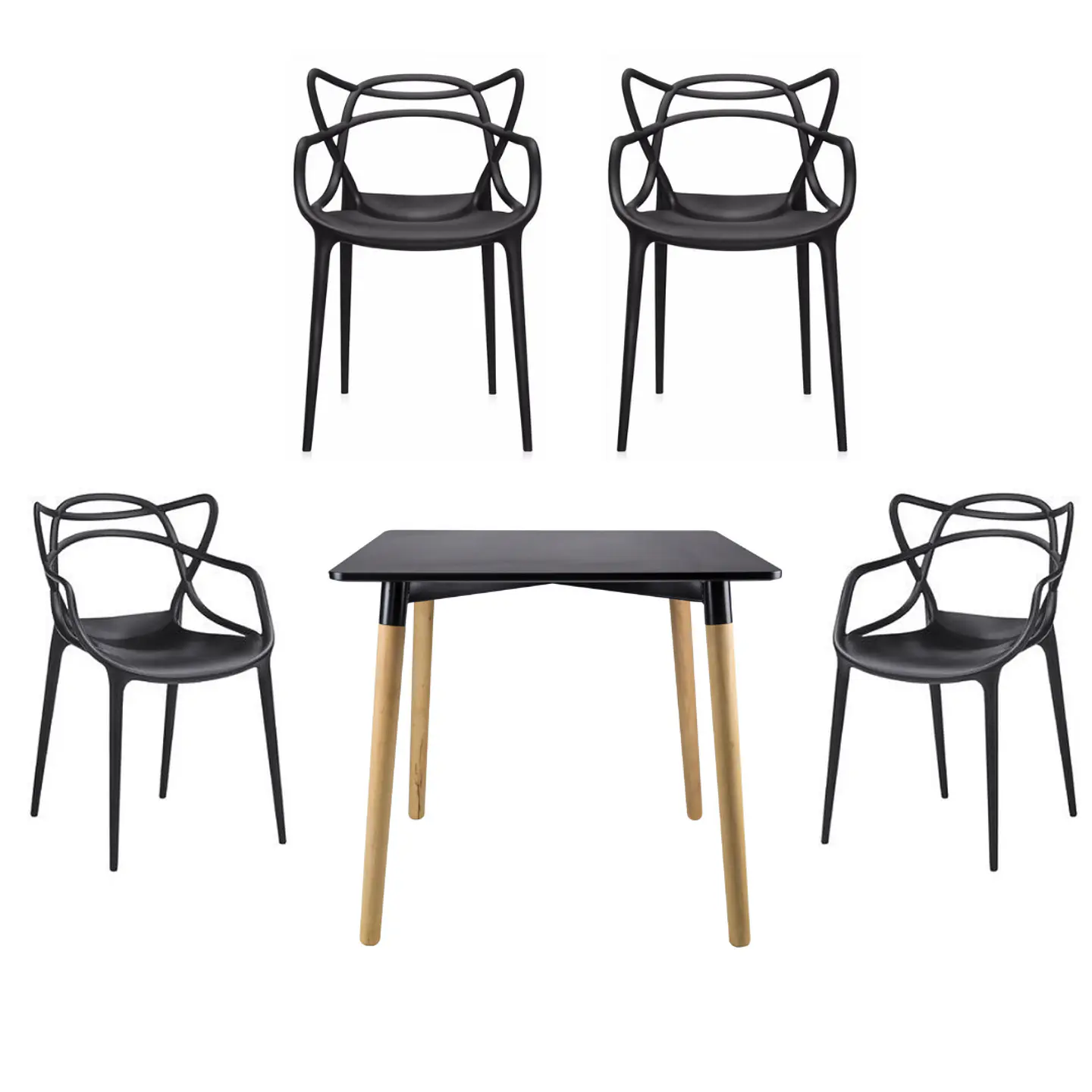 Mesa Cuadrada eames MDF + 4 Sillas Masters polipropileno- comedor 80cm 2