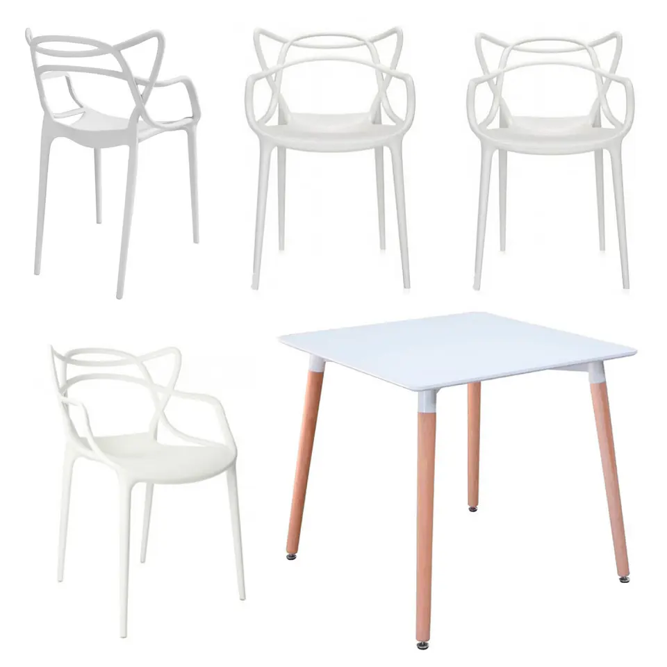 Mesa Cuadrada eames MDF + 4 Sillas Masters polipropileno- comedor 80cm 3
