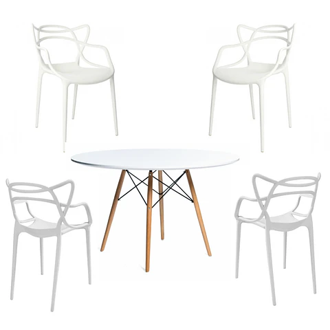 Comedor Redondo Vidrio 4 Sillas Masters – Mesa 100cm