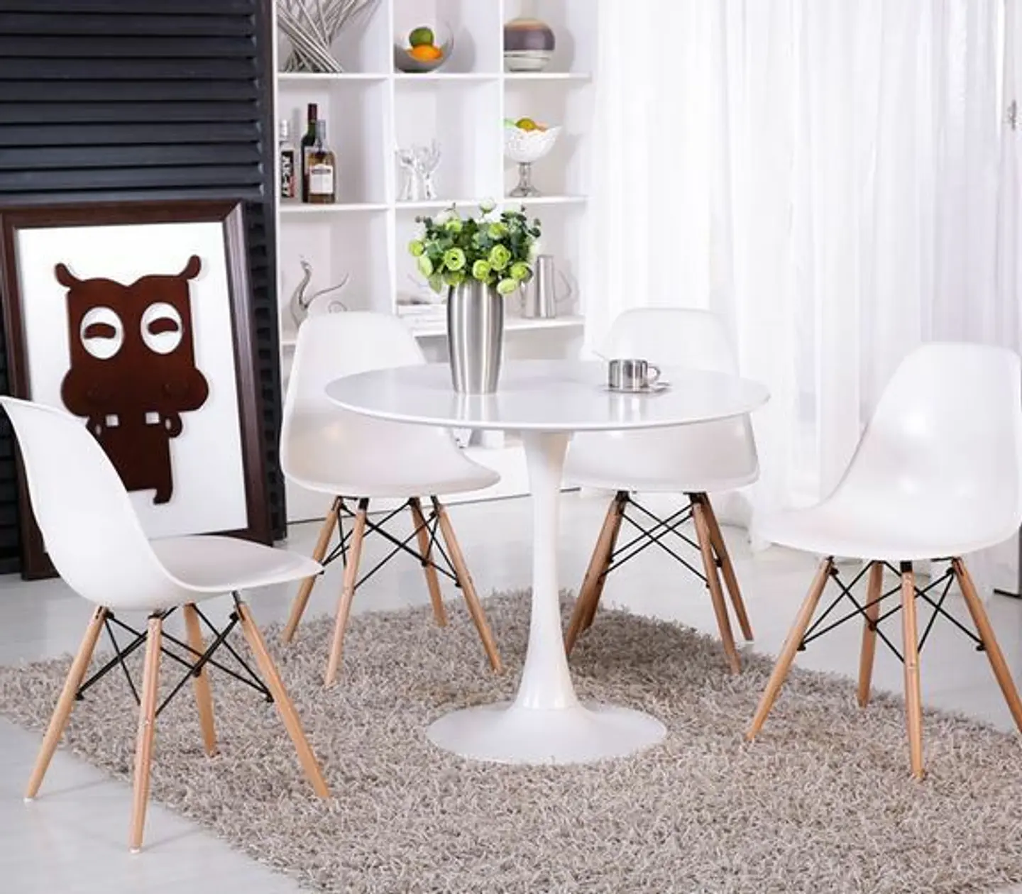 Mesa Tulip Redonda Melamina + 4 Sillas Eames – Comedor 80cm 2