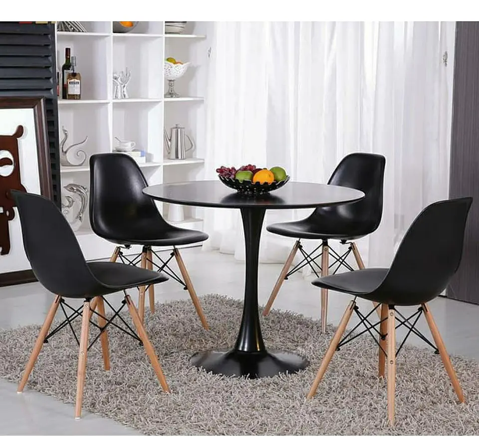 Mesa Tulip Redonda Melamina + 4 Sillas Eames – Comedor 80cm 3