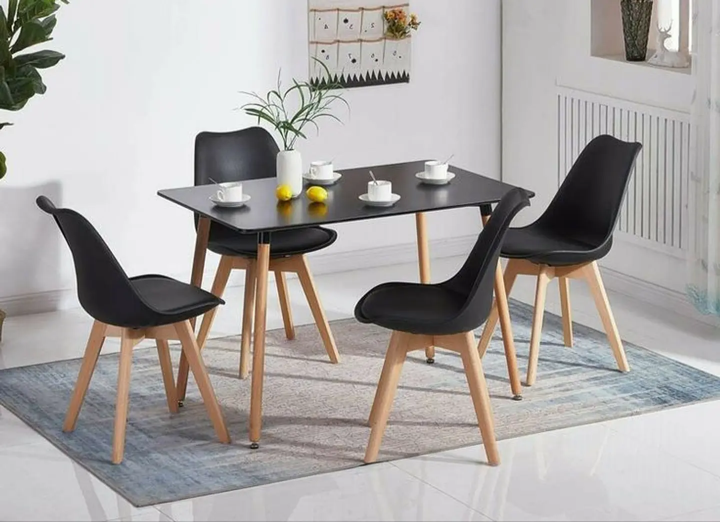 Mesa Rectangular Eames MDF + 4 Sillas Tulip Polipropileno con cojin- comedor 9