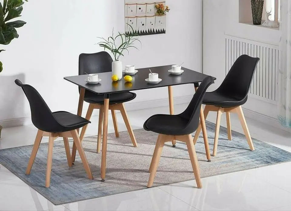 Mesa Rectangular Eames MDF + 4 Sillas Tulip Polipropileno con cojin- comedor 9