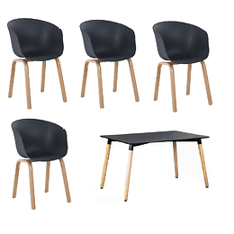 Pack Mesa Rectangular EAMES MDF con Cubierta de Melamina Biselada + 4 Sillones Cup de Polipropileno – Diseño Contemporáneo