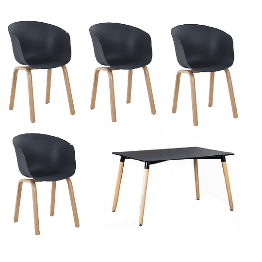 Pack Mesa Rectangular EAMES MDF con Cubierta de Melamina Biselada + 4 Sillones Cup de Polipropileno – Diseño Contemporáneo