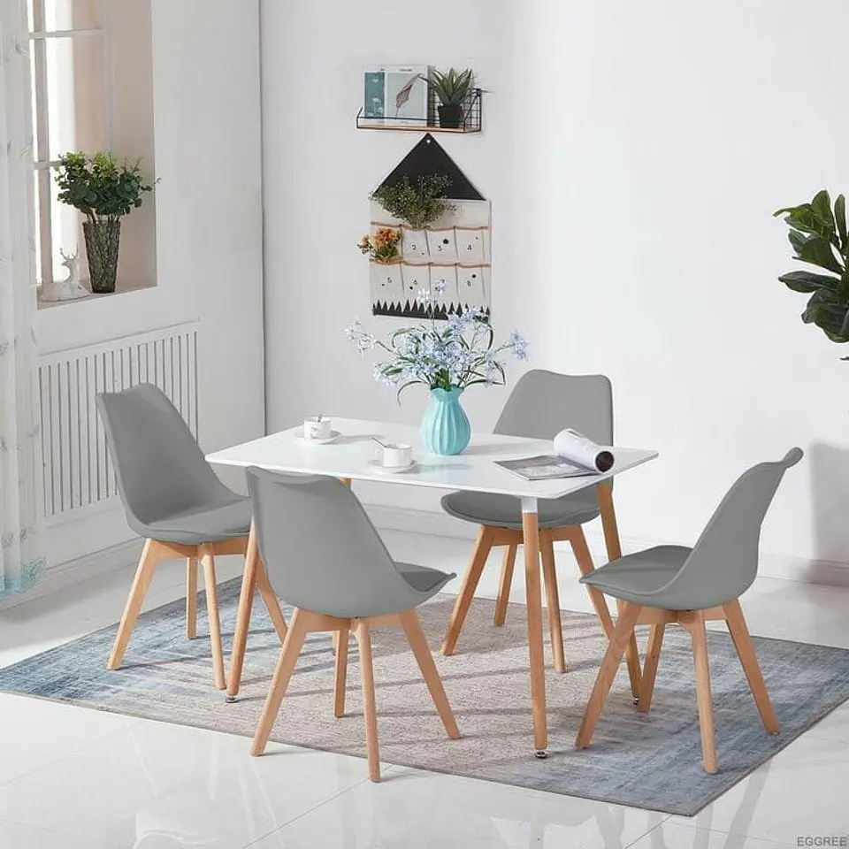 Mesa Rectangular Eames MDF + 4 Sillas Tulip Polipropileno con cojin- comedor 8