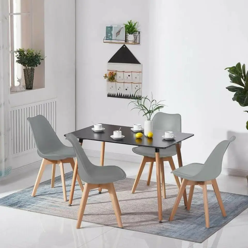 Mesa Rectangular Eames MDF + 4 Sillas Tulip Polipropileno con cojin- comedor 17