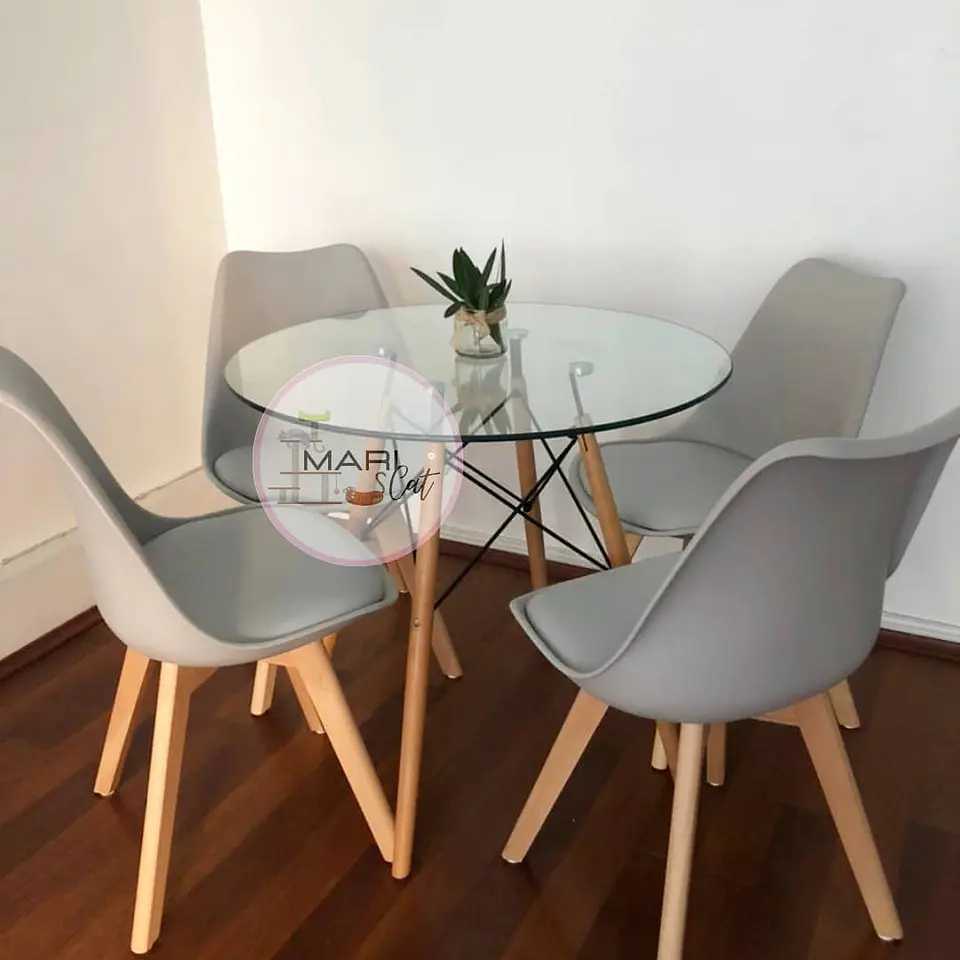 Comedor Redondo Vidrio 4 Sillas Tulip – Mesa 80cm 1