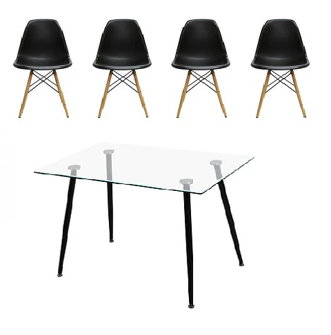 Comedor Rectangular Vidrio 4 Sillas Eames – Mesa 100cm