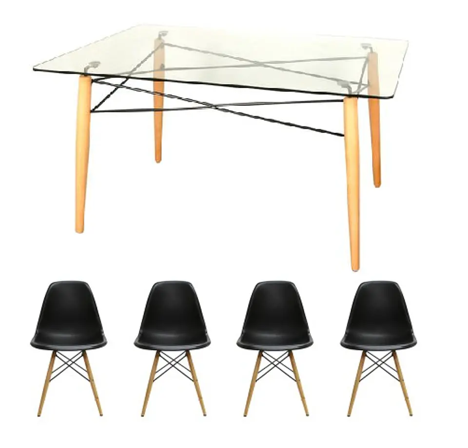 Mesa Rectangular europeo vidrio metal + 4 sillas eames polipropileno- comedor 120cm 5