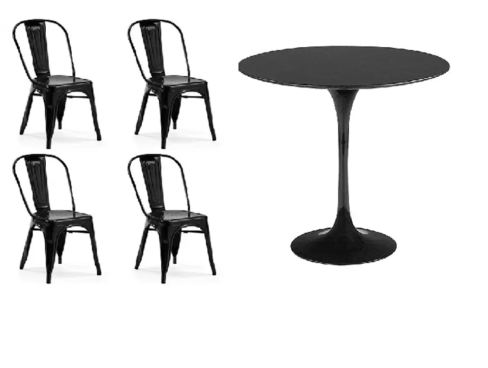 Mesa redonda tulip MDF + 4 sillas tolix metal- comedor terraza 4