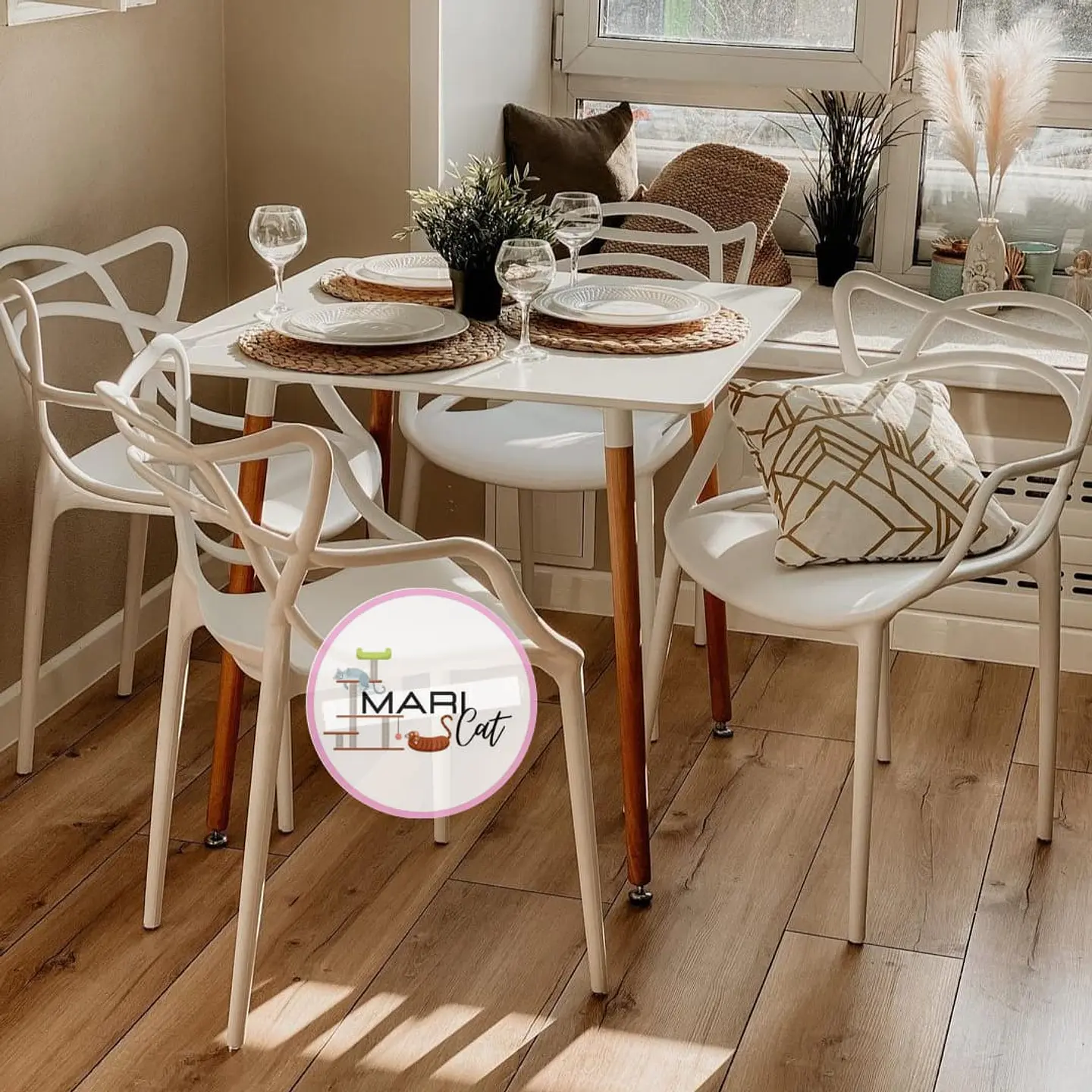 Mesa Cuadrada eames MDF + 4 Sillas Masters polipropileno- comedor 80cm 1