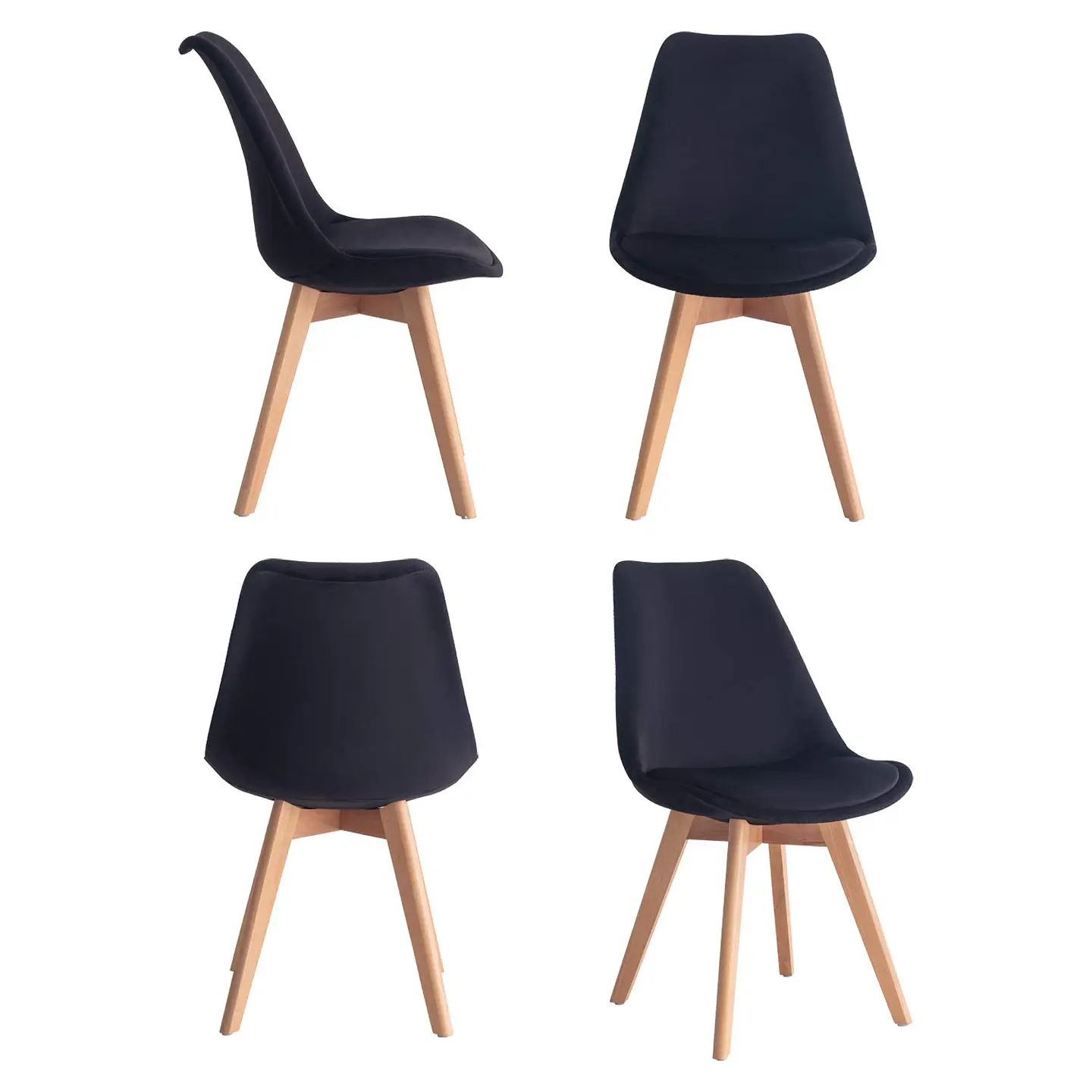 Pack 4 Sillas Tulip Asiento Polipropileno Cojín Eco Cuero  2