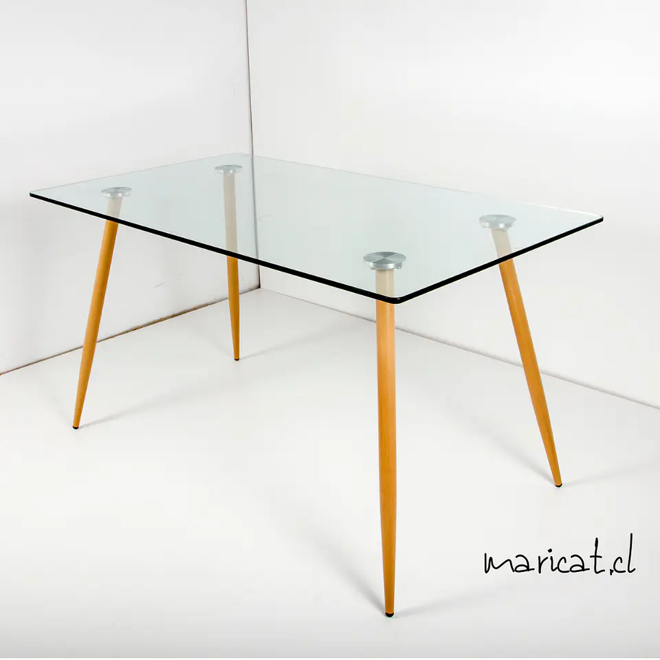 Mesa Rectangular Francia con Cubierta de Vidrio y Patas Metálicas Terminación Madera 130x80 2
