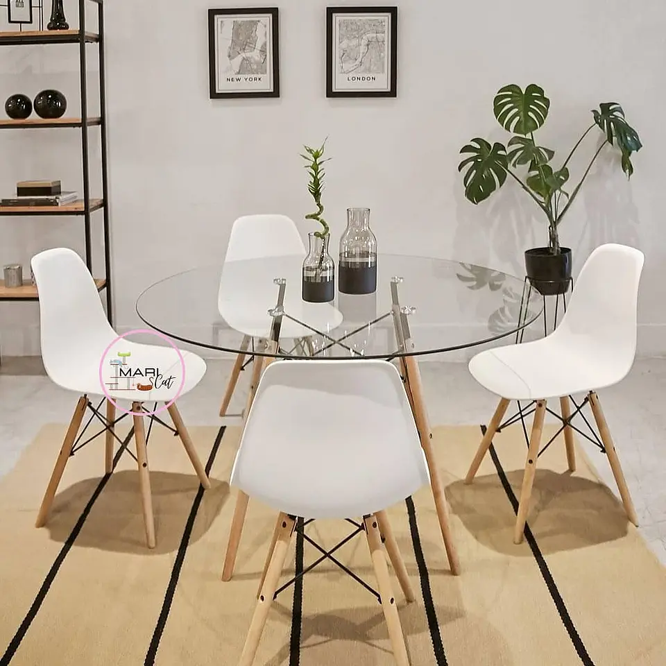 Comedor Redondo Madera 4 Sillas Eames – Mesa 100cm 4