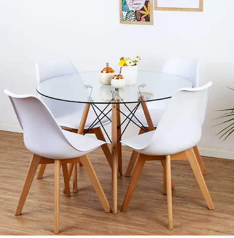 Comedor Redondo Vidrio 4 Sillas Tulip – Mesa 100cm