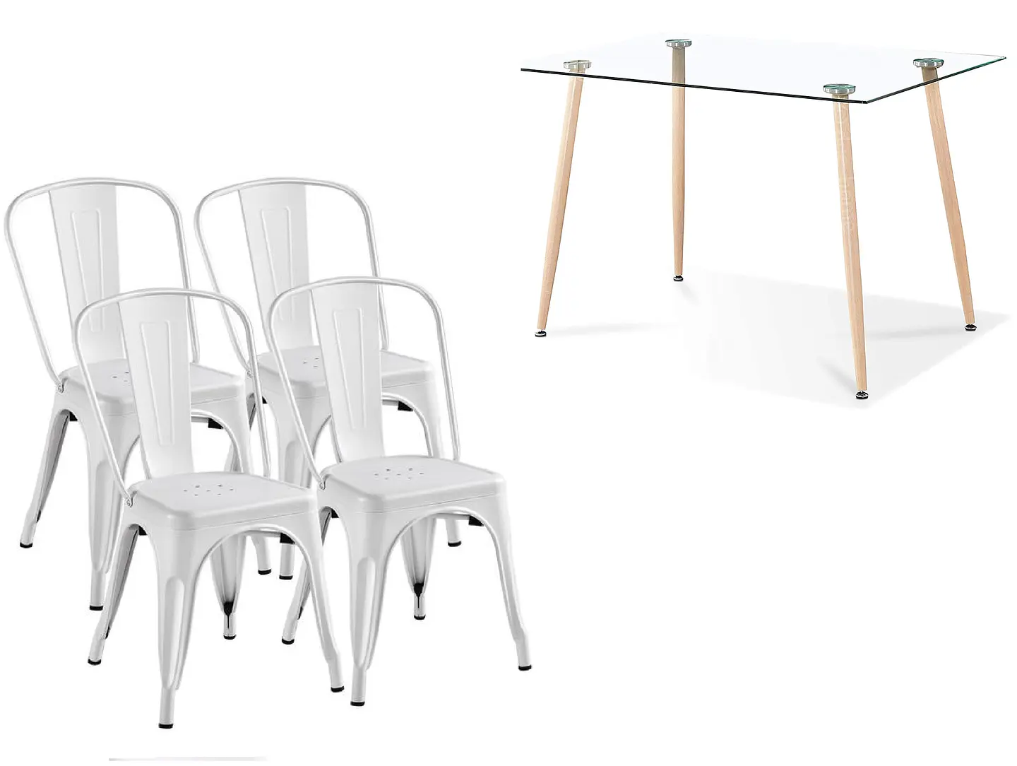 Comedor Rectangular Vidrio 4 Sillas Tolix – Mesa 120x80cm 3