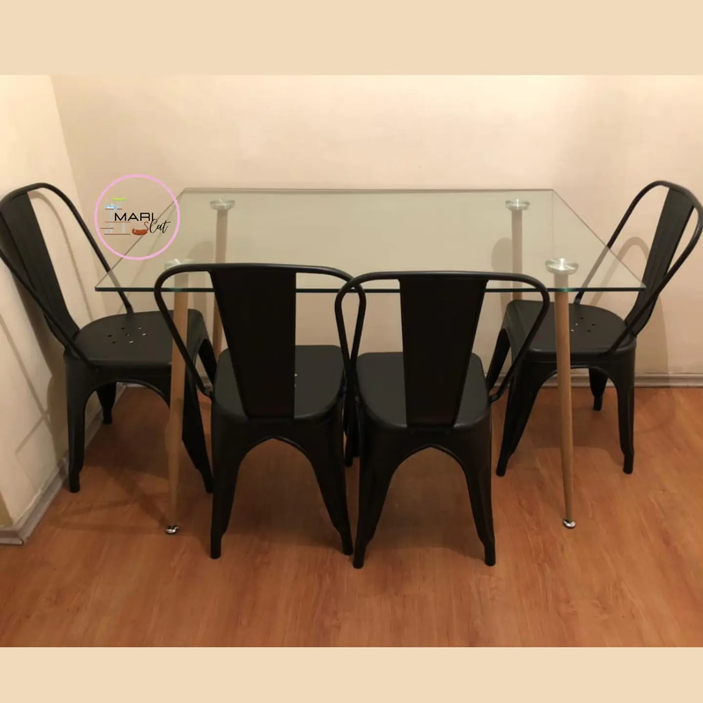 Comedor Rectangular Vidrio 4 Sillas Tolix – Mesa 120x80cm 1