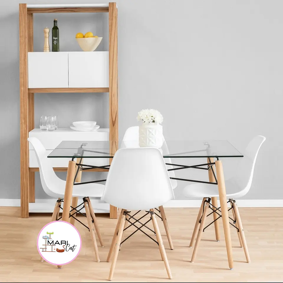 Mesa Rectangular europeo vidrio metal + 4 sillas eames polipropileno- comedor 120cm 1