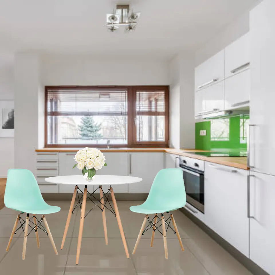 Mesa MDF Redonda +2 Sillas Eames – Comedor 80cm 4