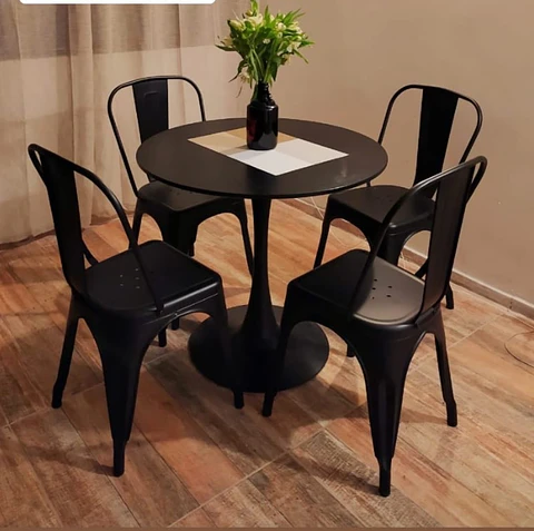 Comedor Redondo Melamina 4 Sillas Tolix – Mesa 100cm