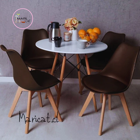 Comedor Redondo Melamina 4 Sillas Tulip – Mesa 80cm