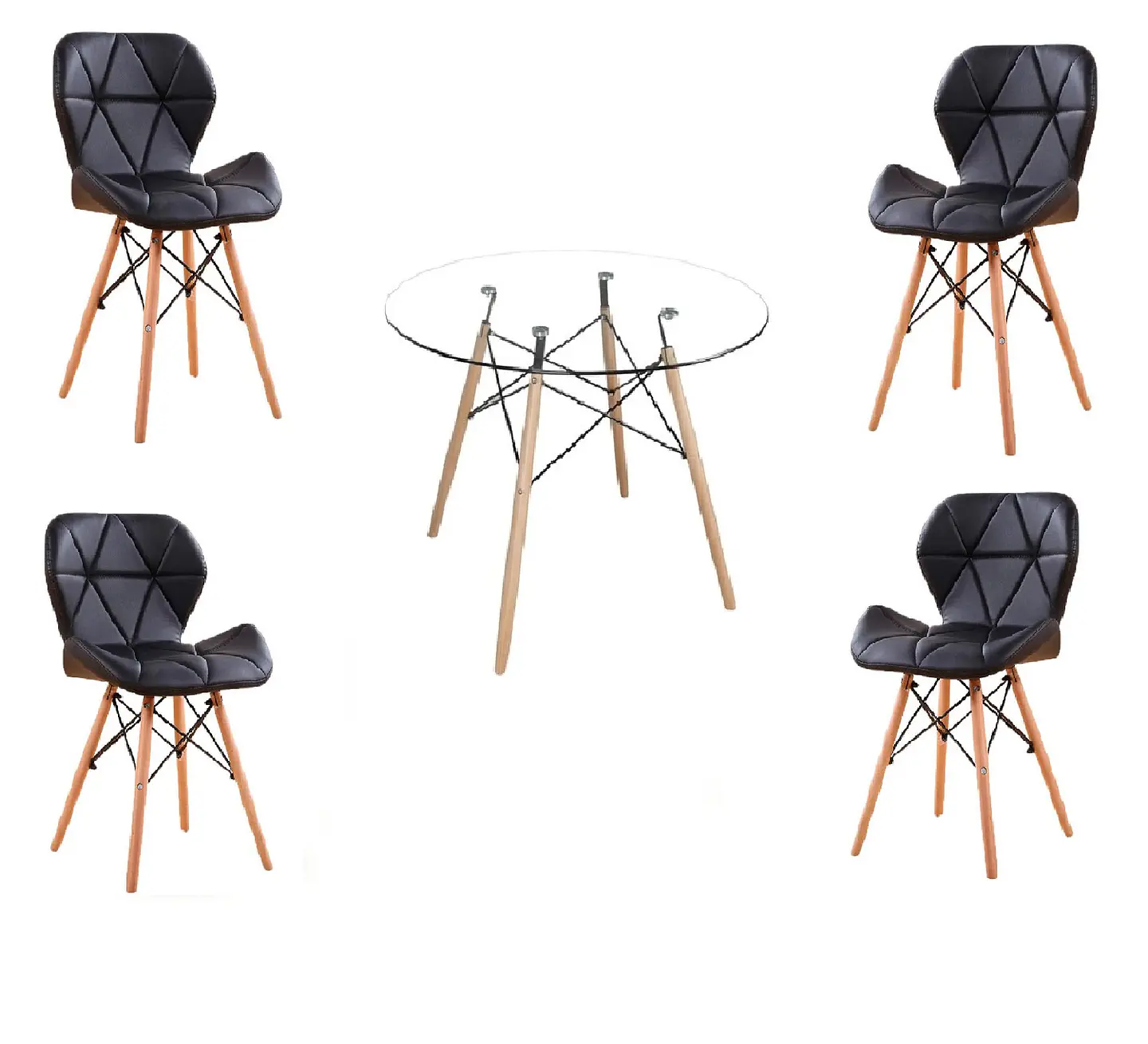 Mesa Eames Redonda Vidrio +4 Sillas Mariposa – Comedor 80cm 3