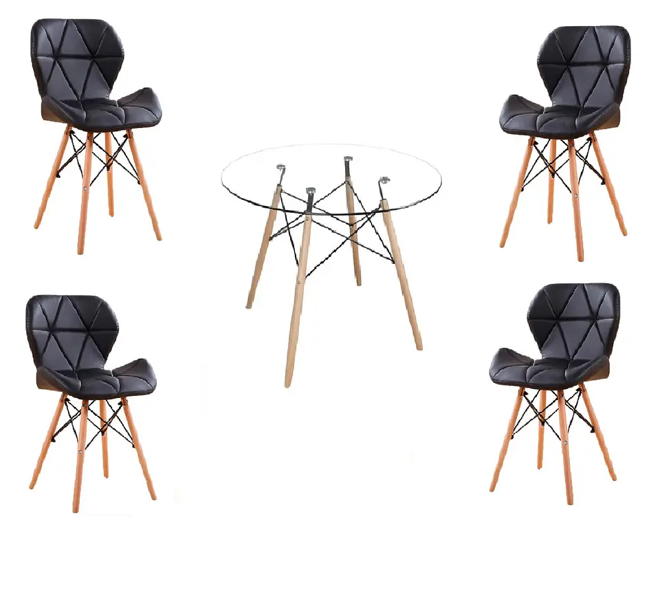 Mesa Eames Redonda Vidrio +4 Sillas Mariposa – Comedor 80cm 3