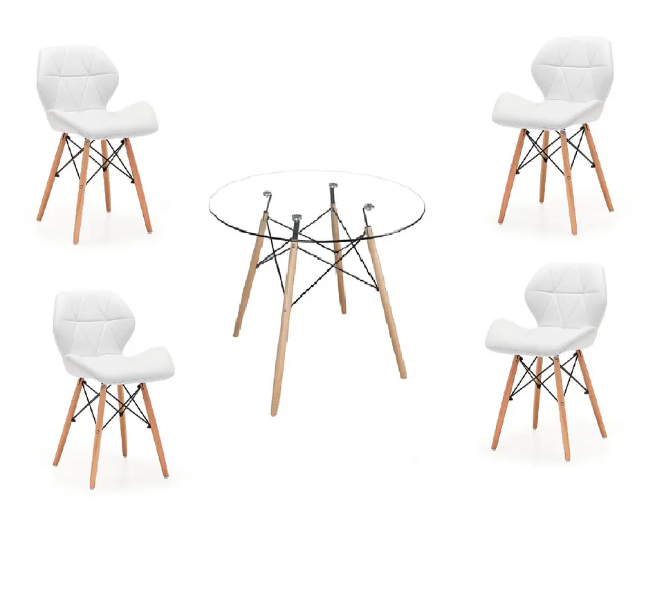 Mesa Eames Redonda Vidrio +4 Sillas Mariposa – Comedor 80cm 7