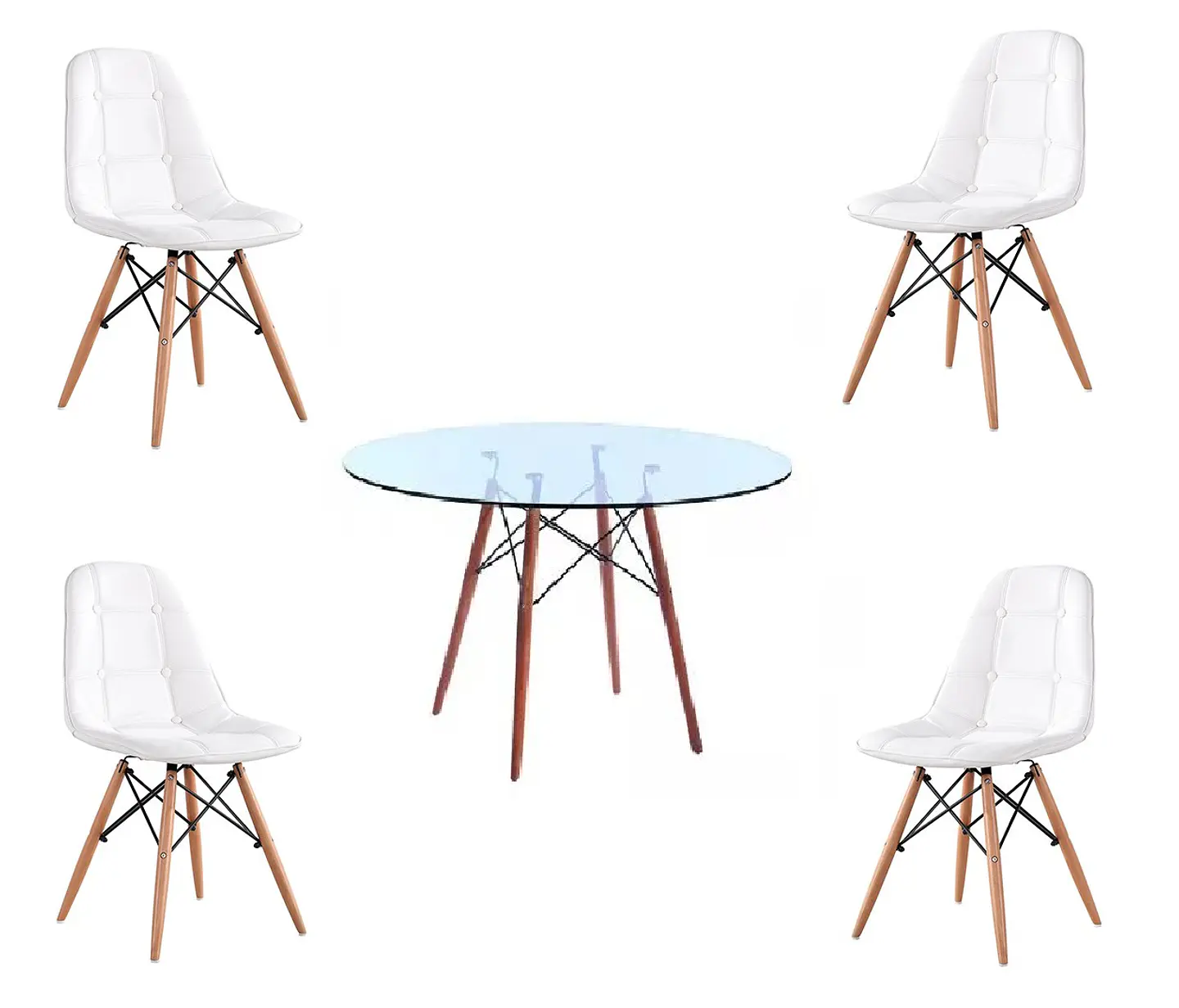 Comedor Redondo Vidrio 4 Sillas Capitoné – Mesa 100cm 3