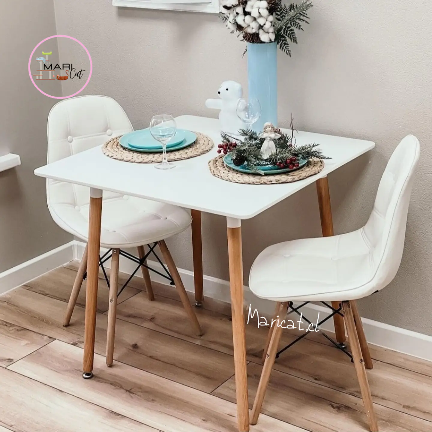 Mesa cuadrada eames MDF + Silla capitone eames ecocuero acolchada- comedor 80cm 2