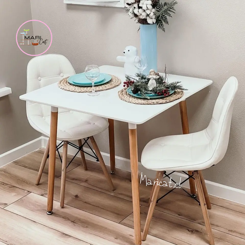 Mesa cuadrada eames MDF + Silla capitone eames ecocuero acolchada- comedor 80cm 2