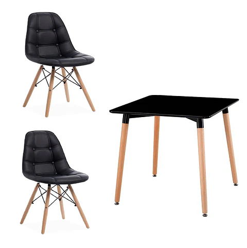 Mesa cuadrada eames MDF + Silla capitone eames ecocuero acolchada- comedor 80cm